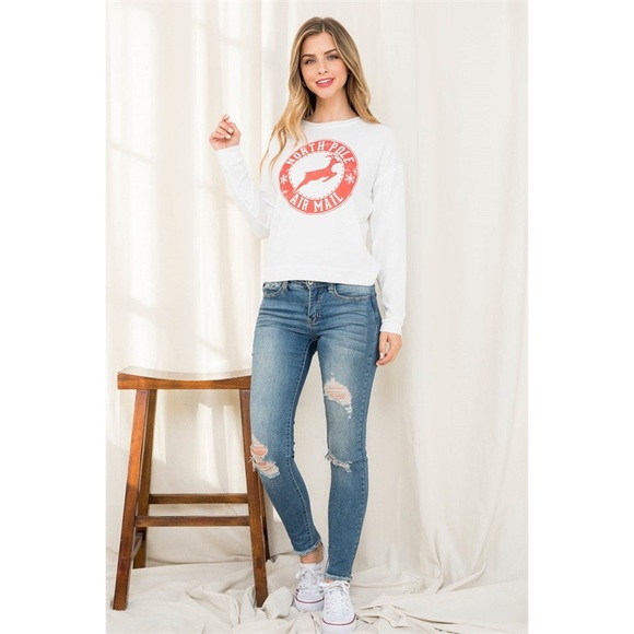 North Pole Air Mail long sleeve crew neck Print Top - Picture 8 of 11